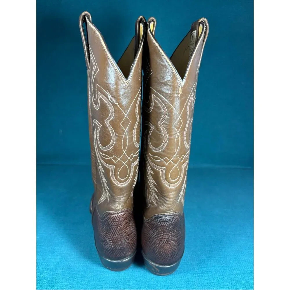 Vintage Tener's Men's Genuine Teju Leather Cowboy Boots – Size 9 – Brown Western